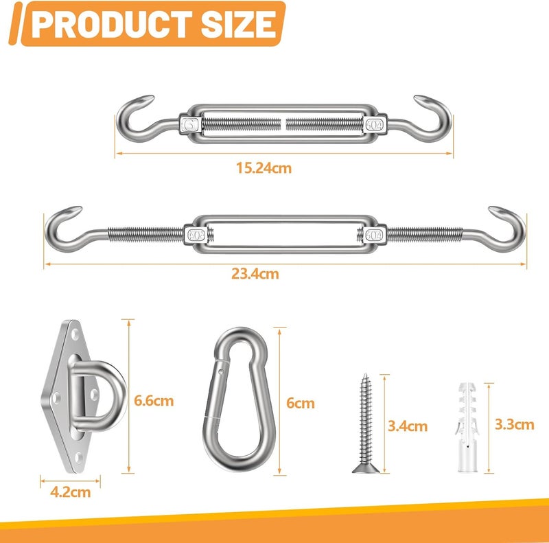 Spiglamm 6 Inch Shade Sail Hardware Kit for Triangle Rectangle Installation, 304 Stainless Steel Shade Sail Hardware Accessories for Outdoor Patio Canopy Garden, Heavy Duty Fixing Attachment 44 Pcs - Image 2